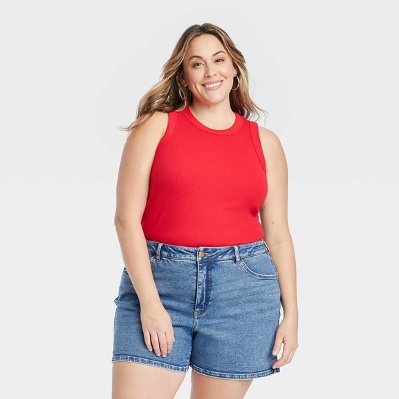 a new day Tops - A New Day Women's Red Ribbed Racerback‎ Tank Top Size 3X